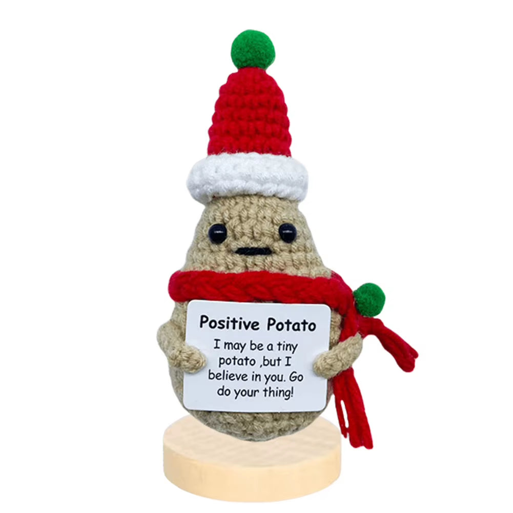 Cute Crochet Christmas Pickle Knitting Doll Positive Potato Pickle Handmade Emotional Support Pickled Cucumber Gift Crochet Doll