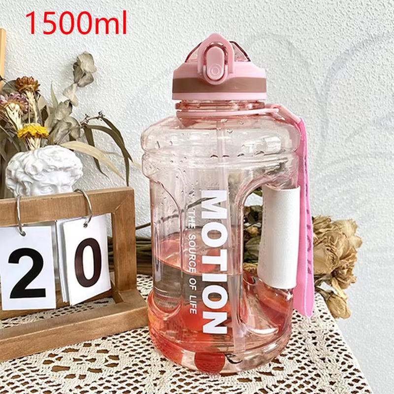 1.5L 2.5L Plastic Sport Water Bottles Large Capacity Leakproof Water Kettle Gym Shaker Outdoor Gallon Bottle with Time Marker