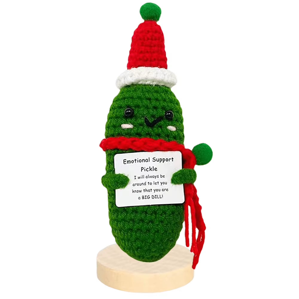 Cute Crochet Christmas Pickle Knitting Doll Positive Potato Pickle Handmade Emotional Support Pickled Cucumber Gift Crochet Doll