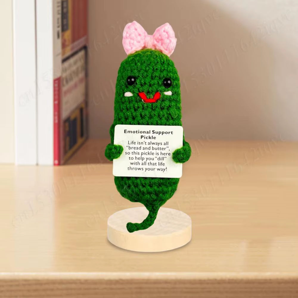 Cute Crochet Christmas Pickle Knitting Doll Positive Potato Pickle Handmade Emotional Support Pickled Cucumber Gift Crochet Doll
